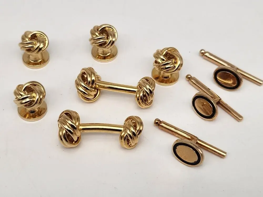 Mens Goldtone Knot Cufflinks Stud Wedding Meeting Cuff Links Jewelry Sets